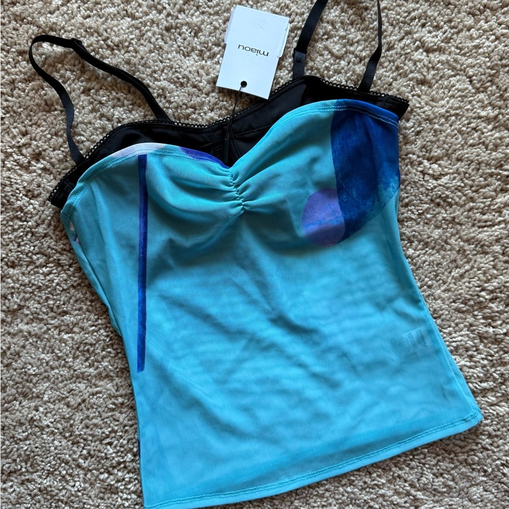 MIAOU Blue Enzo Camisole Top Size S New With Tags Runs Small Lotus Print
